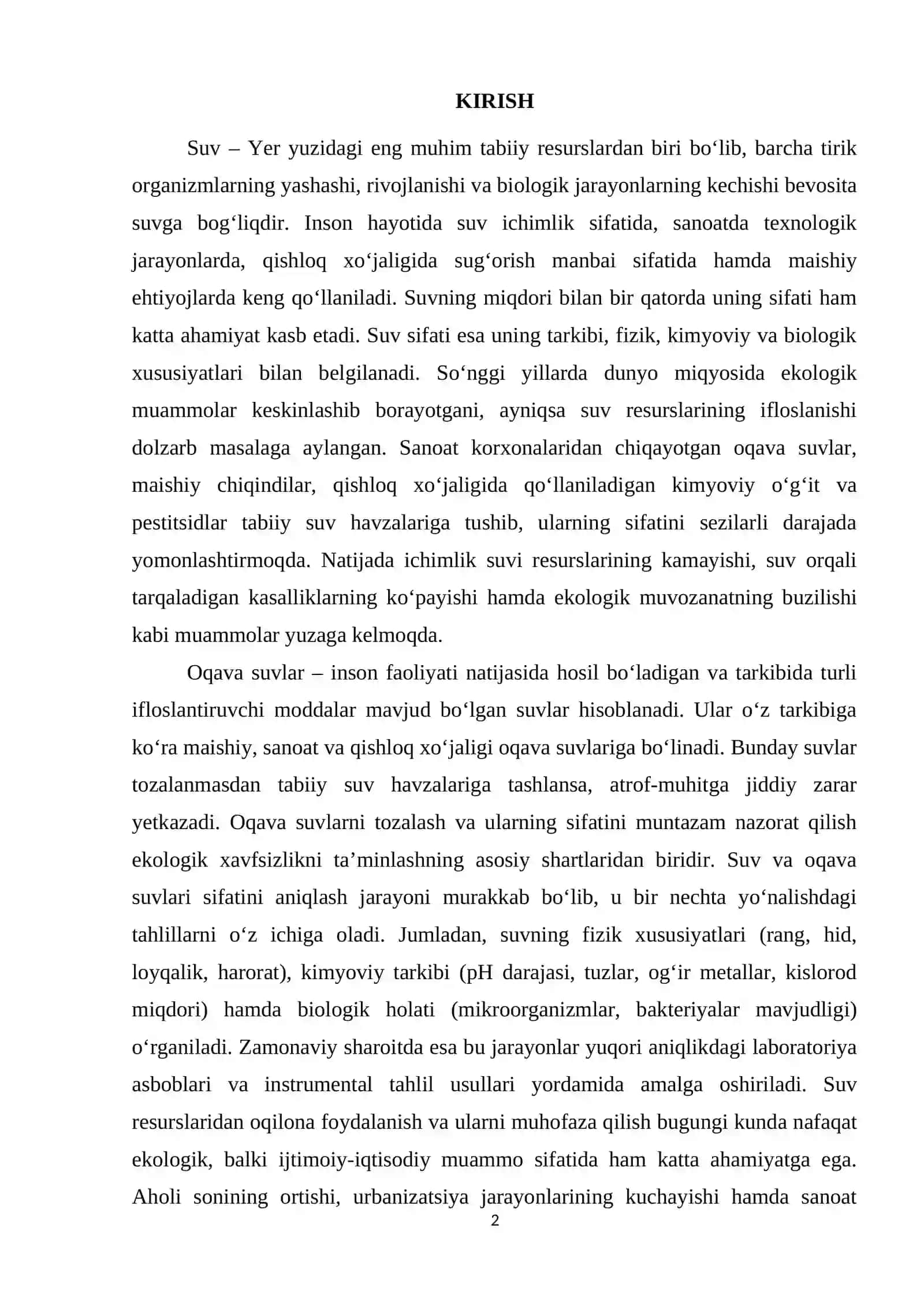 Suv va oqava suvlari sifatini aniqlash usullari 2