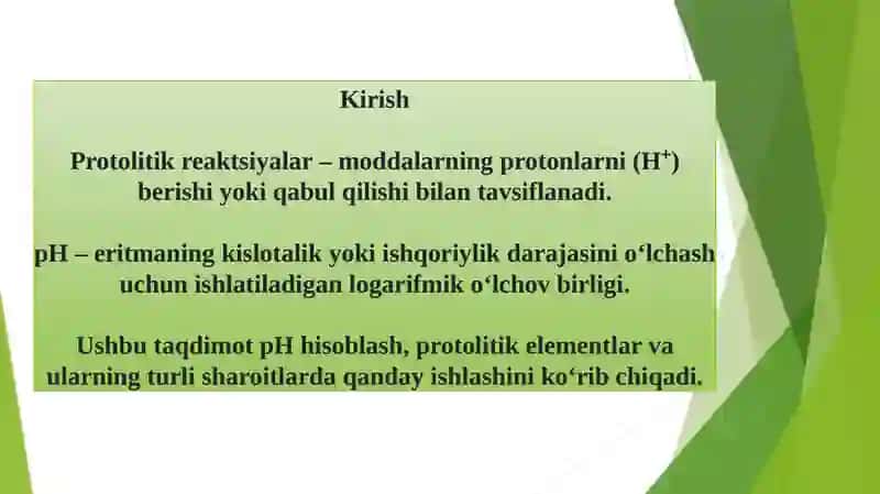 Har xil koʻrinishdagi ptotolitik elementlarda pH qiymatni hisoblash 2