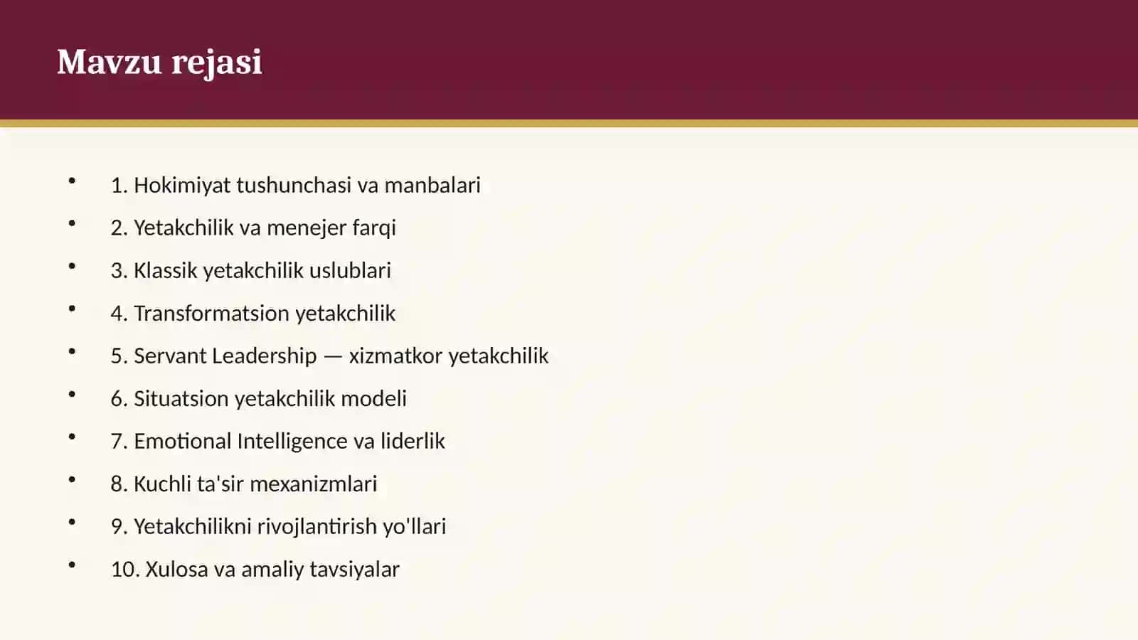 Tashkilotda Hokimiyat va Yetakchilik Shakllari 2