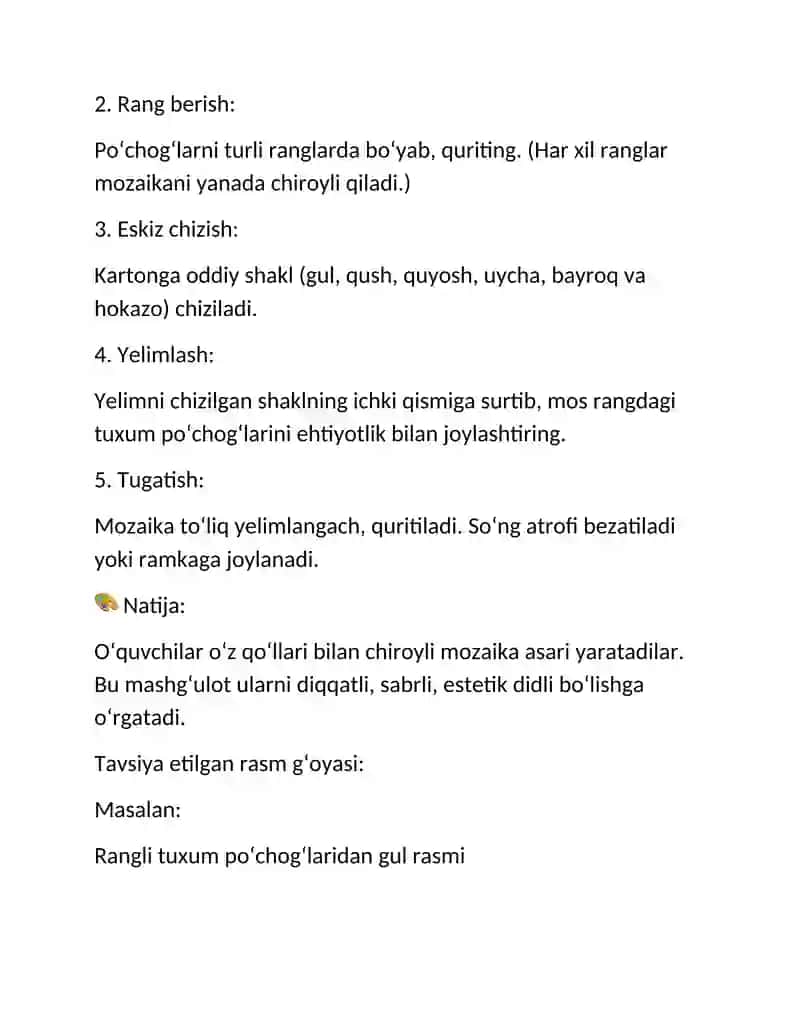 Tuxum po‘chog‘idan mozaika tayyorlash 2