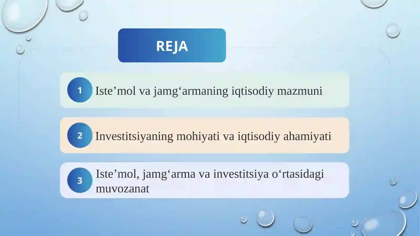 Iste’mol, jamg‘arma va investitsiya SLAYD 2