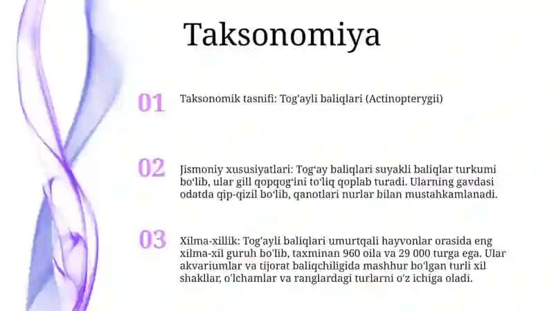 Tog'Ayli Baliqlar Sinfining Tavsifi 2
