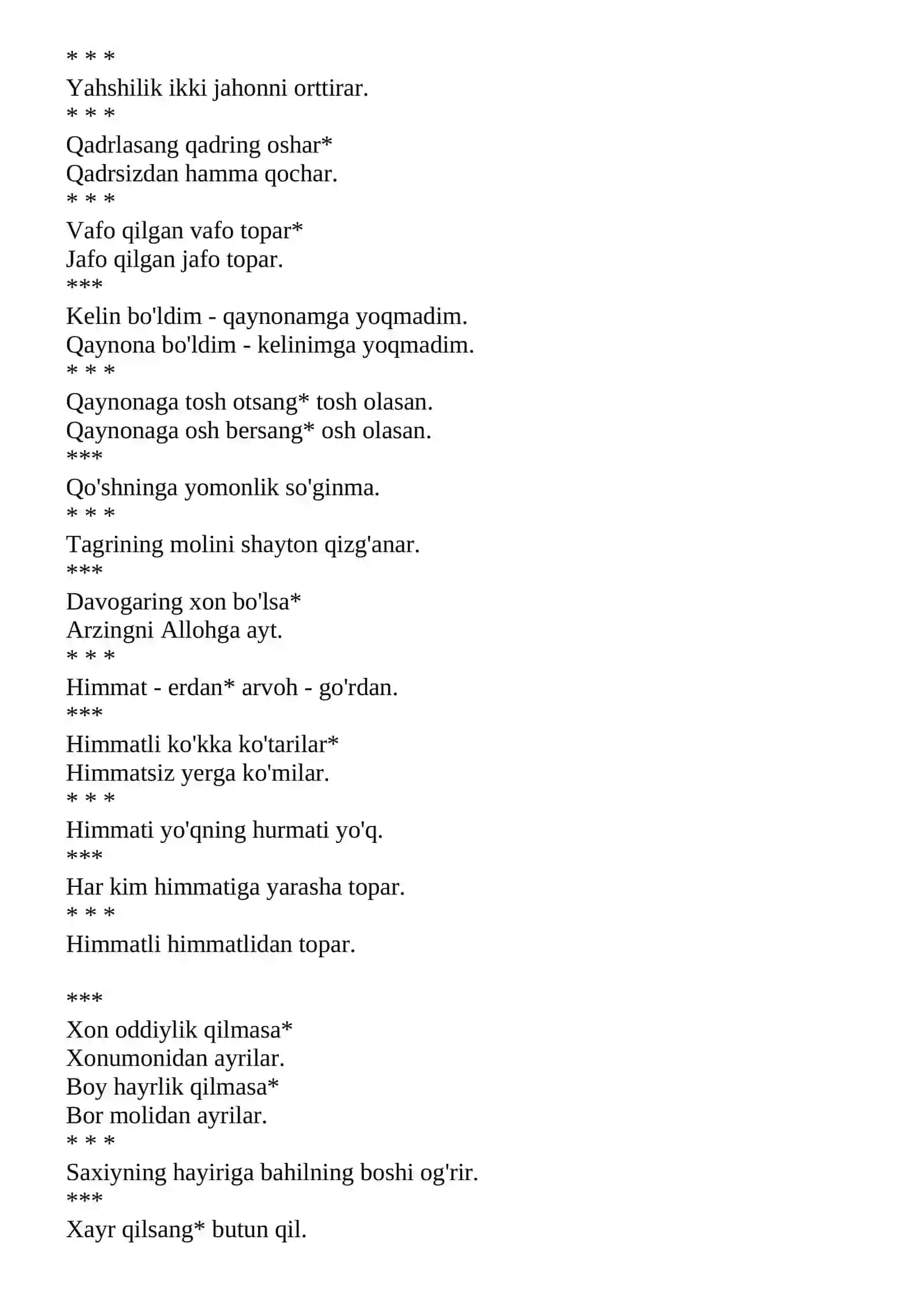 O'zbek xalq maqollari 2