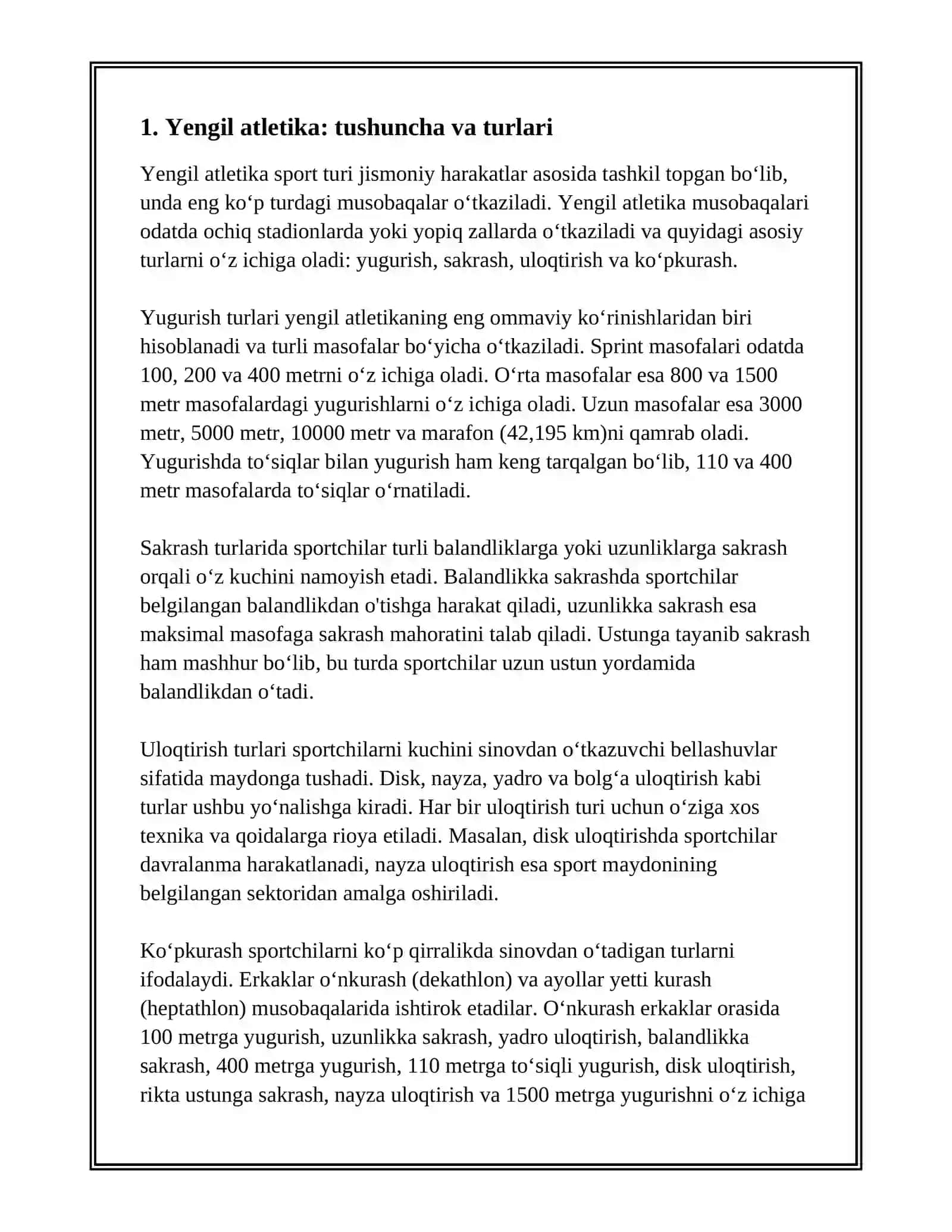 YENGIL ATLETIKA VA UNING TURLARI 2