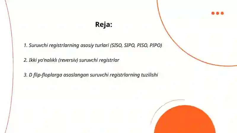 Suruvchi va reversiv registrlar 2
