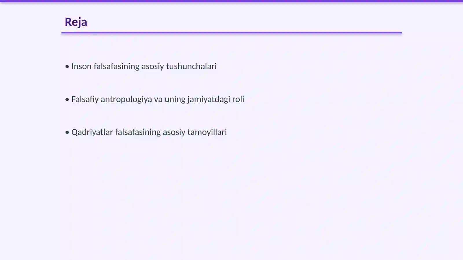 Jamiyat falsafasi: Inson falsafasi (Falsafiy antropologiya); Qadriyatlar falsafasi (aksiologyia) 2