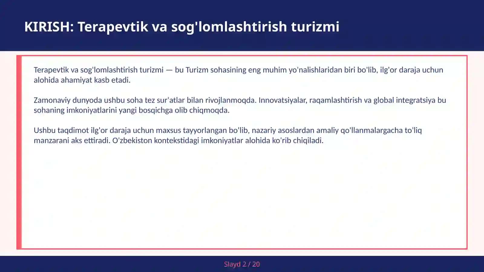 TERAPEVTIK VA SOG'LOMLASHTIRISH TURIZMI 2