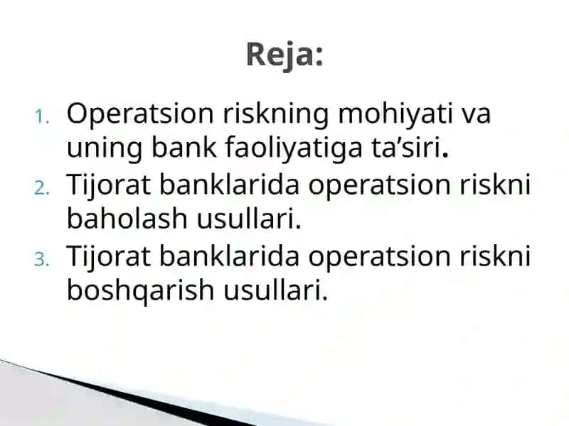Operatsion risk tushunchasi va bank faoliyati g'oyasi 2
