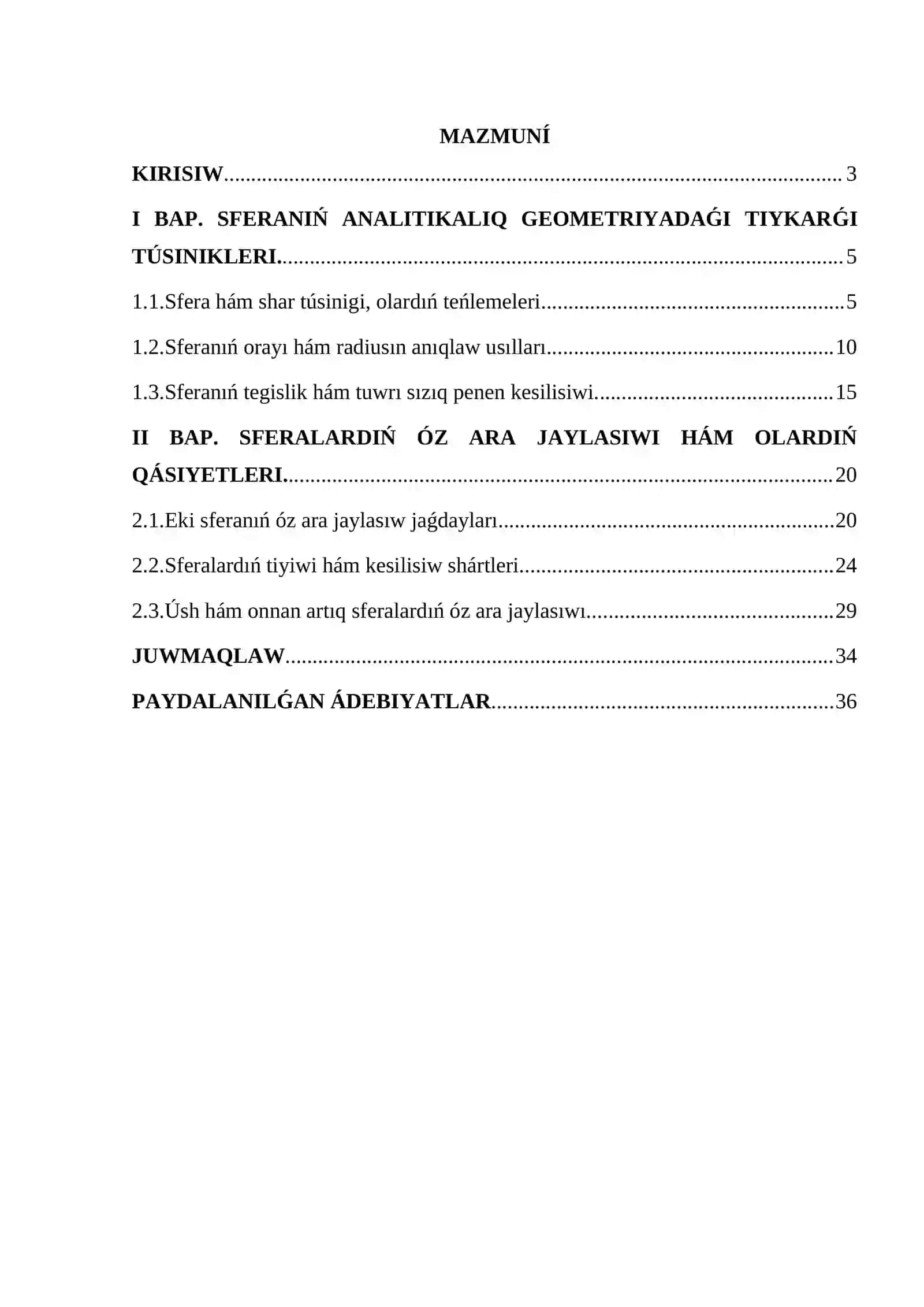 Sferalar geometriyası hám olardıń óz ara jaylasıwı 2