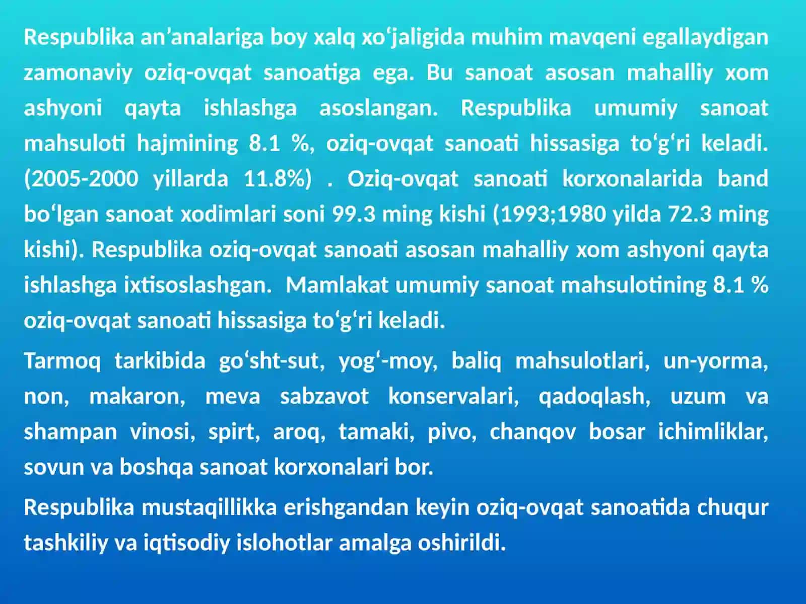 Oziq-ovqat sanoati mavqei 2