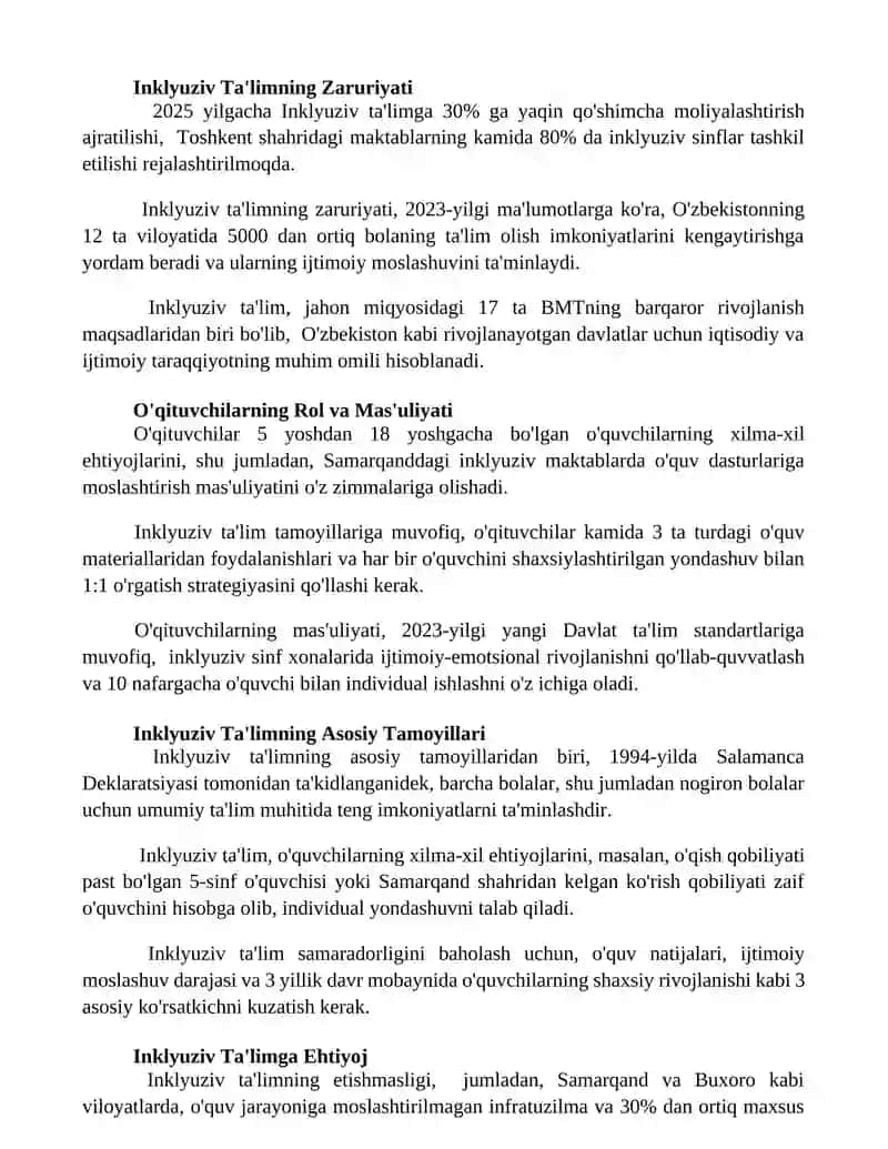 Inklyuziv Ta'lim va uning bosqichlari 2