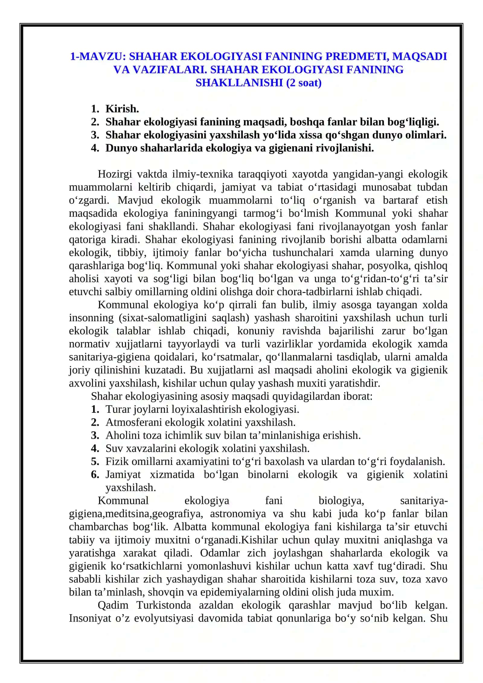 SHAHAR EKOLOGIYASI 2