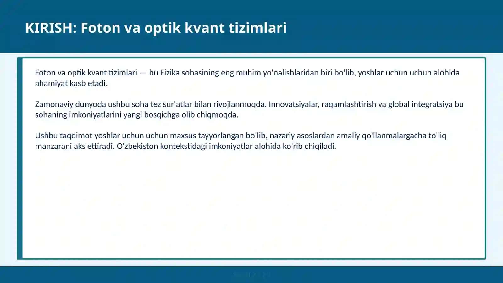 Foton va optik kvant tizimlari 2