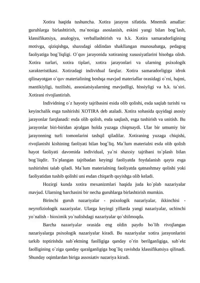 Xotira haqida umumiy tassavvurlar 2