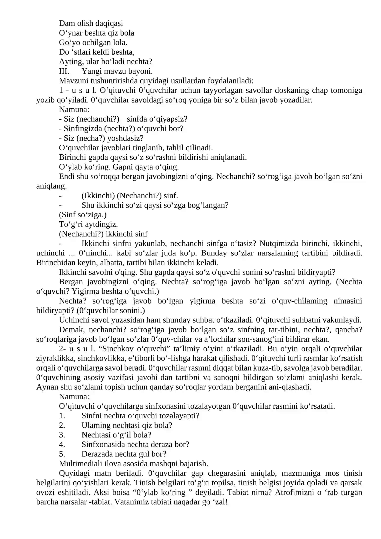 SANOQ VA TARTIB BILDIRGAN SO'ZLAR 2