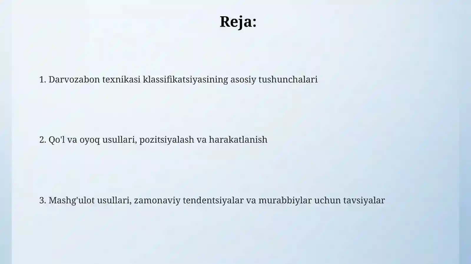 Darvozabon texnikasi klassifikatsiyasi 2