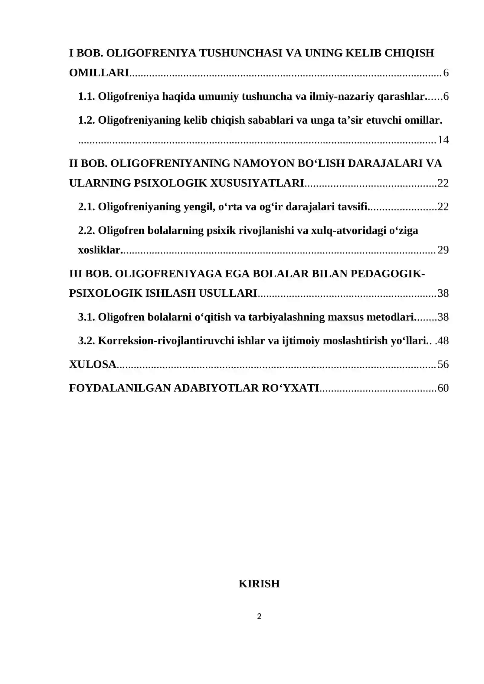 Oligofreniyaning namoyon bo’lish darajalari 2