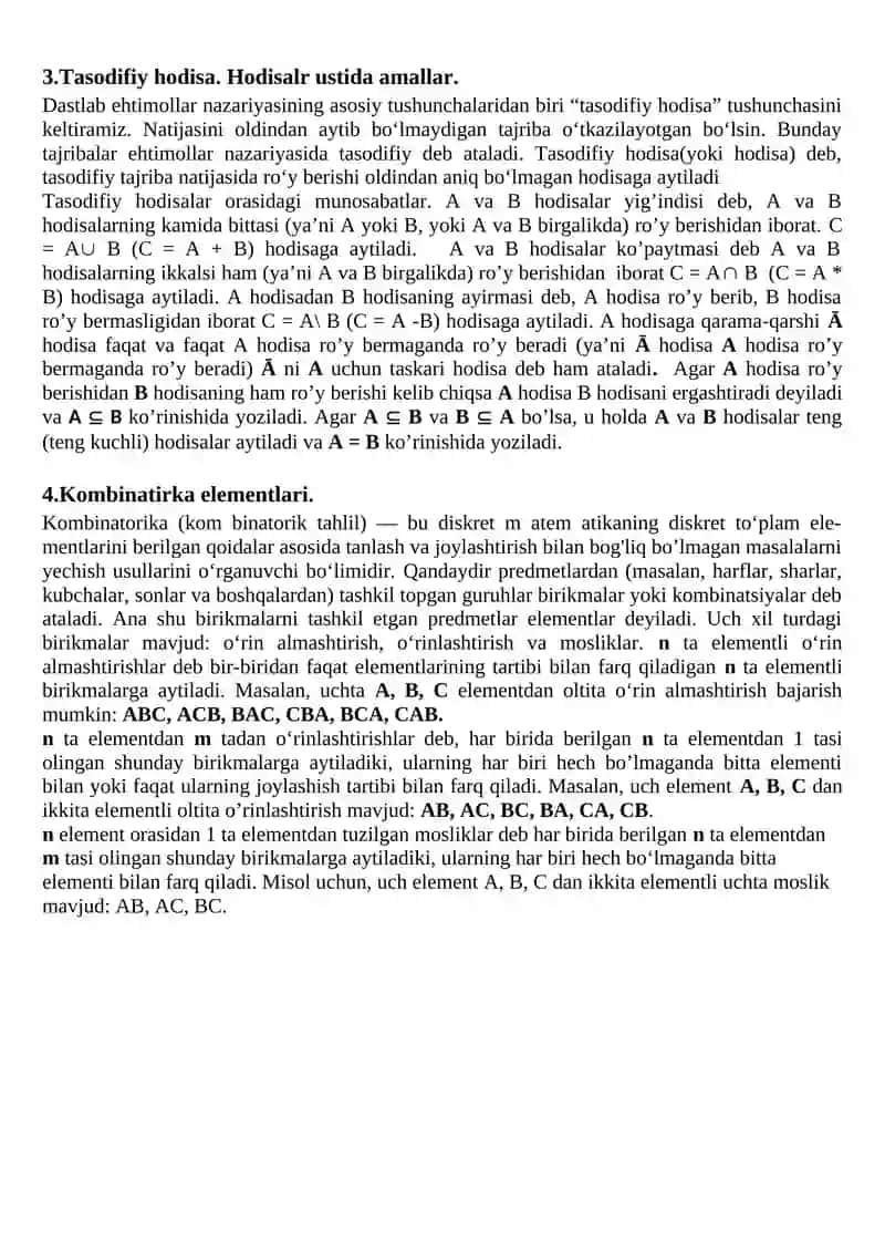Stoxastik tajriba. Elementar hodisalar fazosi. 2