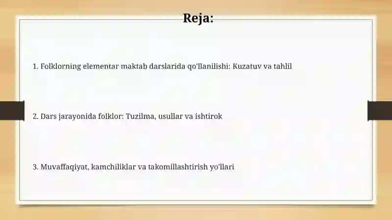Folklorning elementar maktab darslarida qo'llanilishi: Kuzatuv va tahlil 2