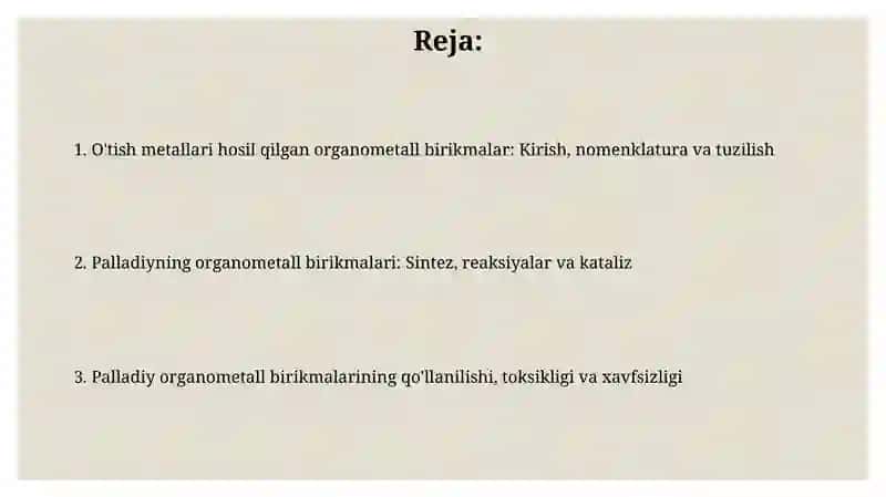 O'tish Metallari Organometall Birikmalari 2