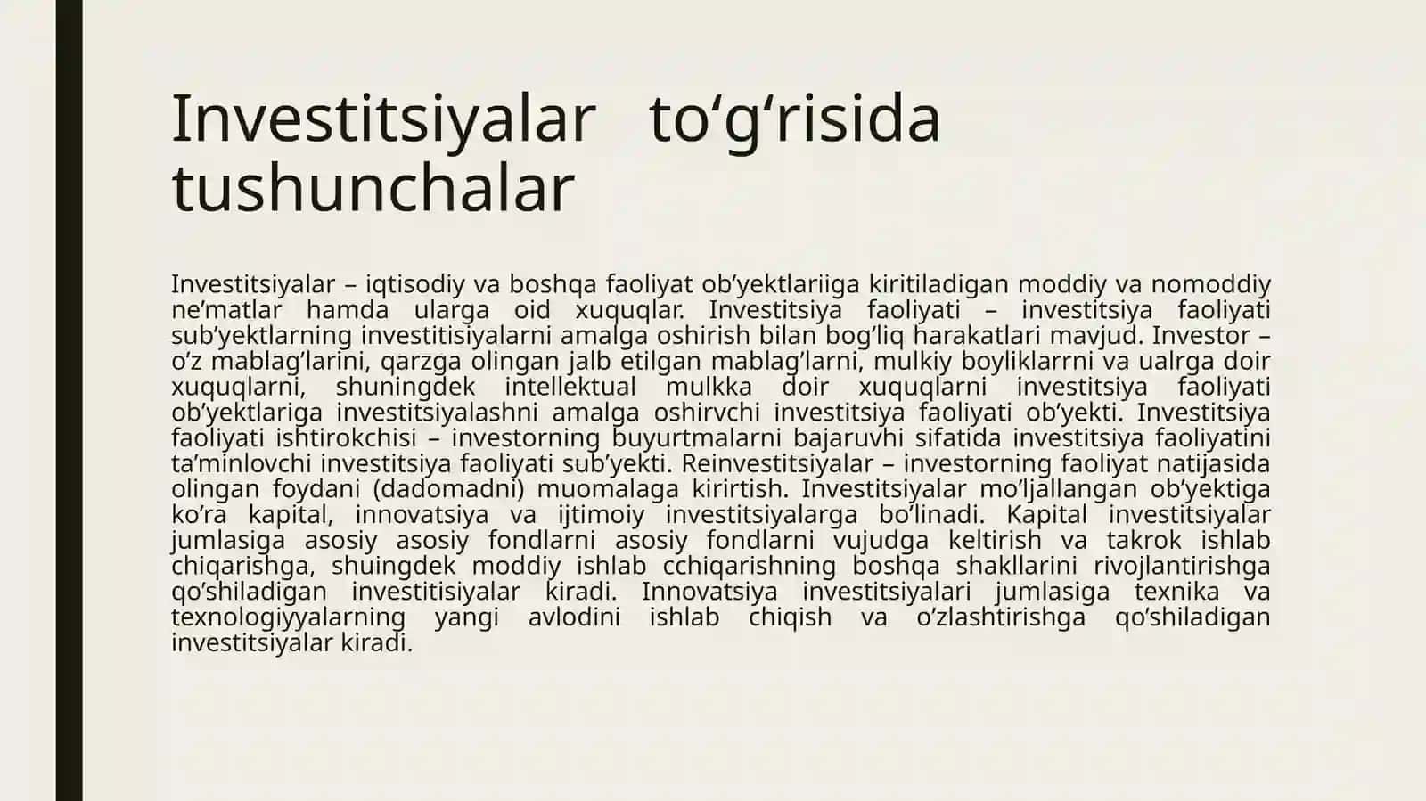 Investitsiyalar hisobini tashkil qilish 2