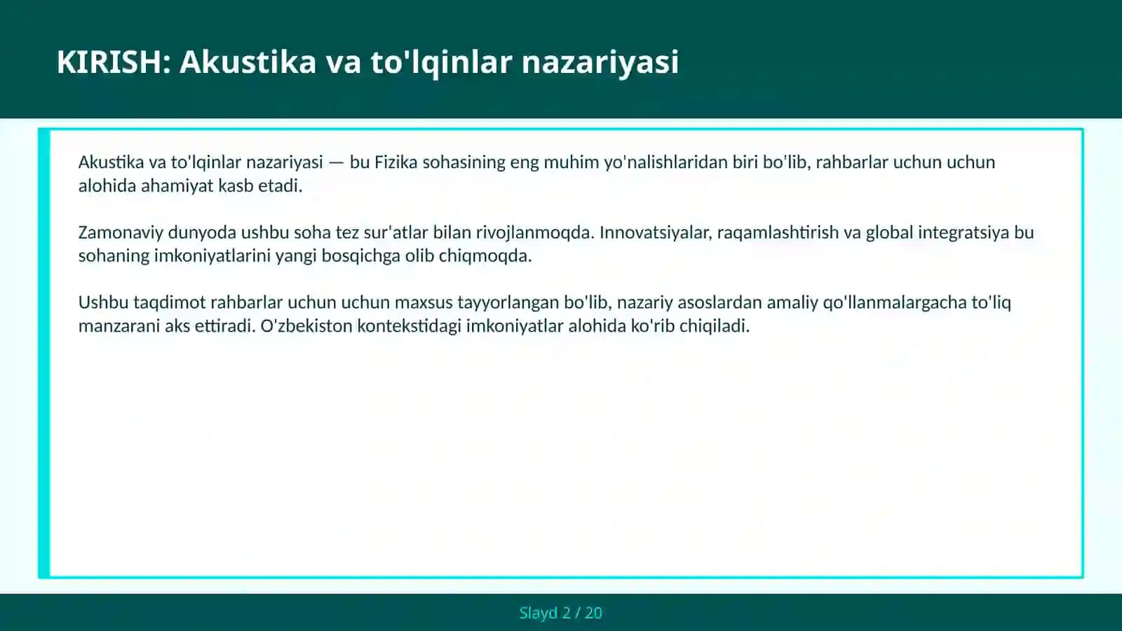 AKUSTIKA VA TO'LQINLAR NAZARIYASI 2