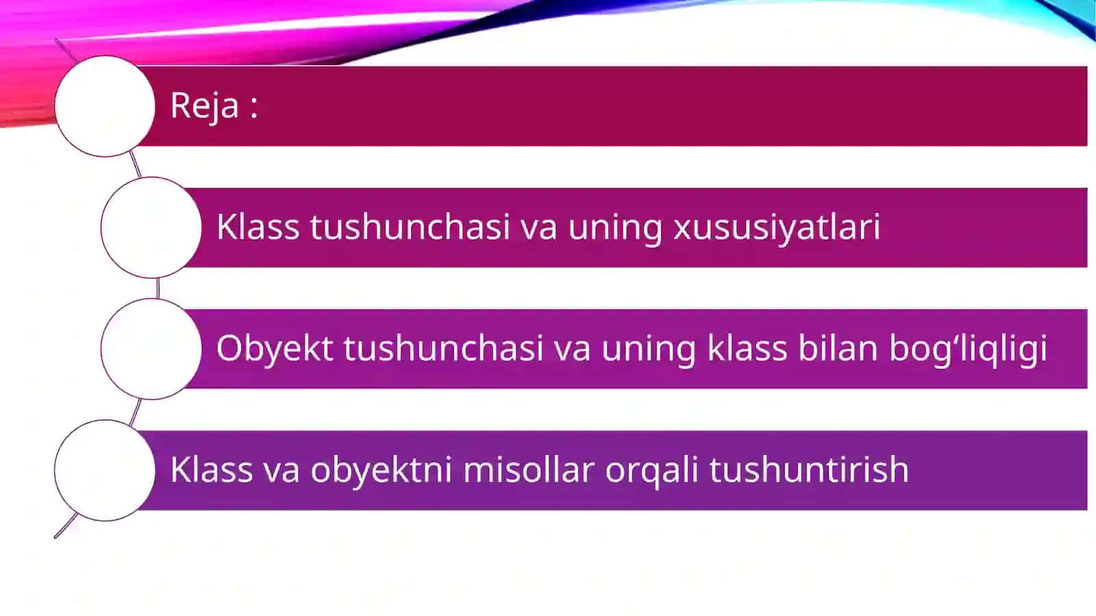 Klass va obyekt tushunchalarini misol bilan tushuntiring. 2