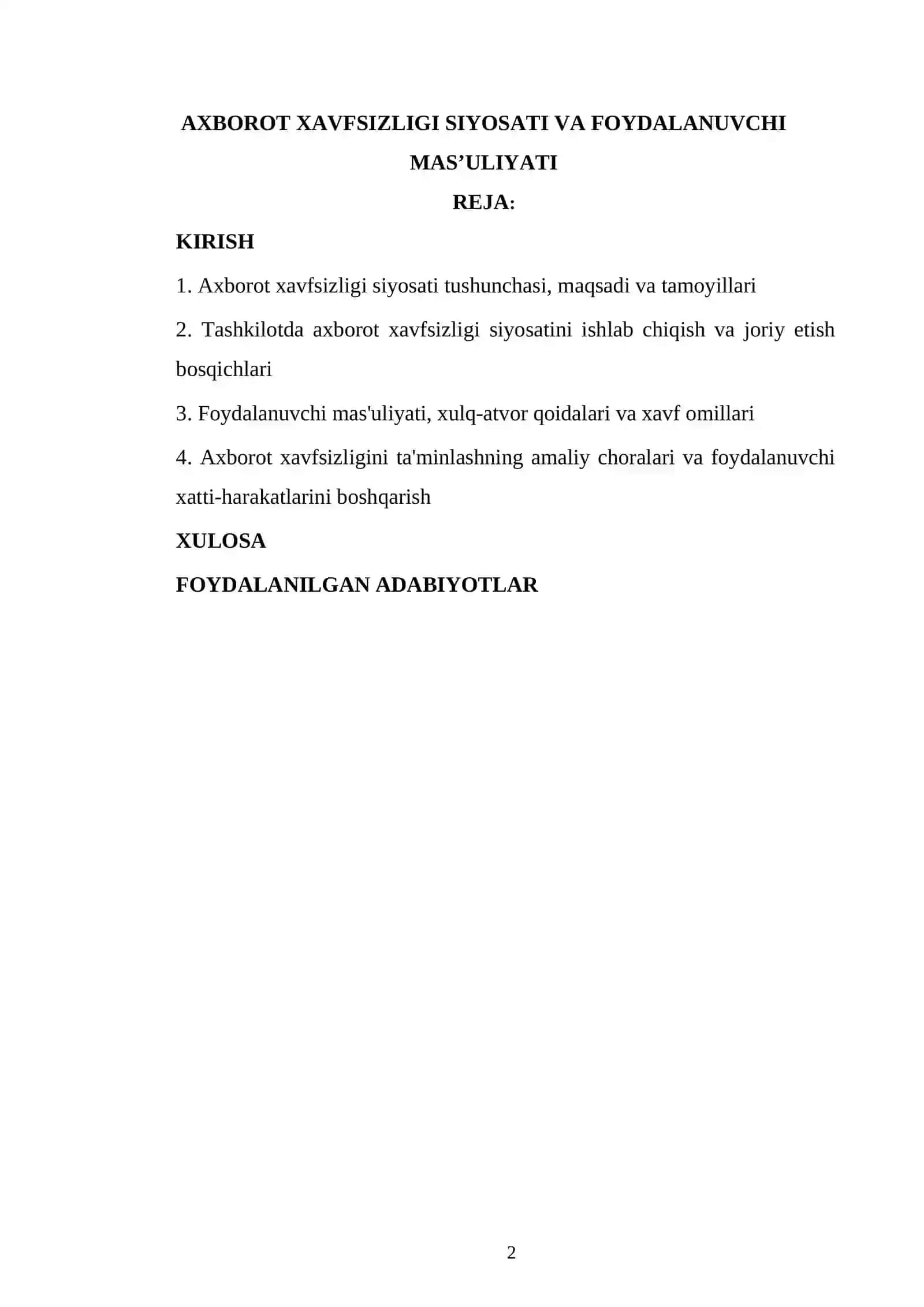AXBOROT XAVFSIZLIGI SIYOSATI VA FOYDALANUVCHI MASʼULIYATI 2