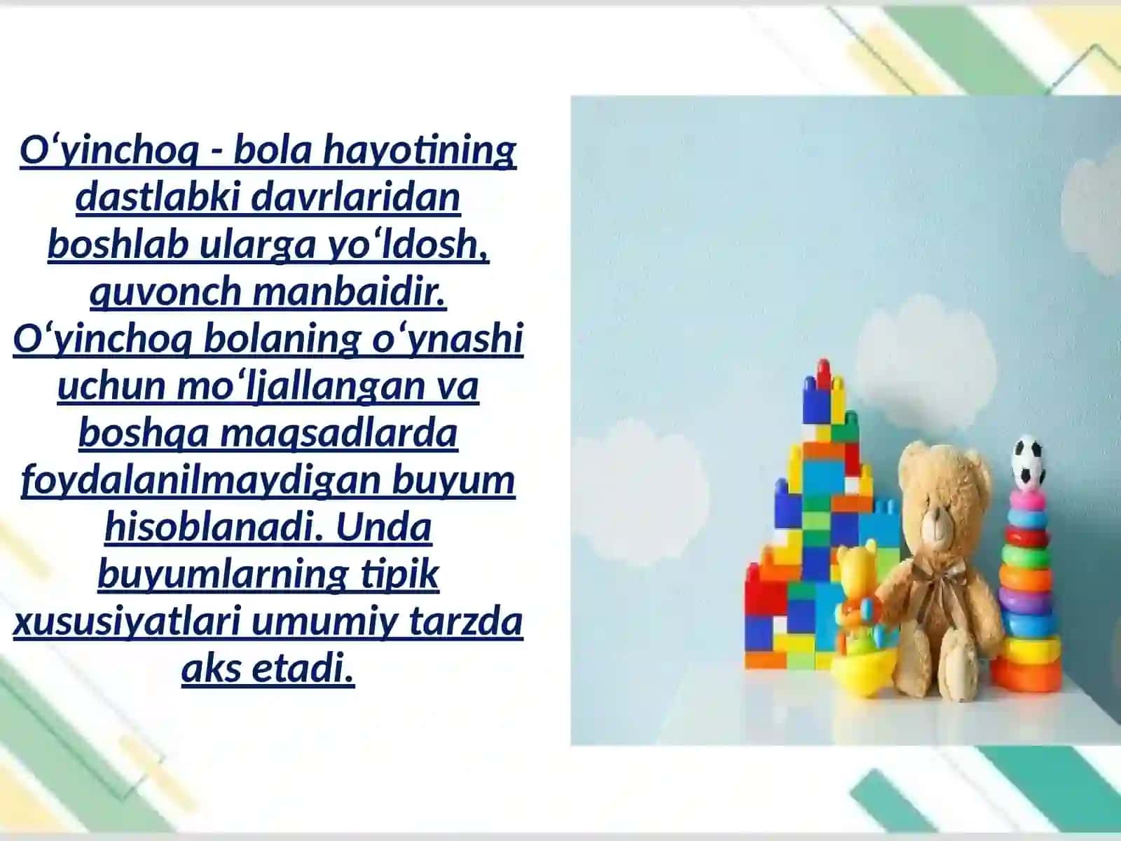 O‘yinchoqlar va predmetlarga qarab hikoya qilishga o‘rgatish 2