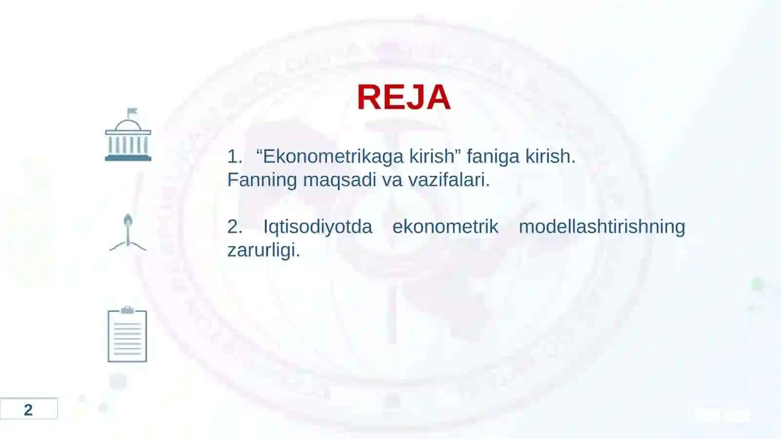 EKONOMETRIK MODELLASHTIRISH ASOSLARI 2