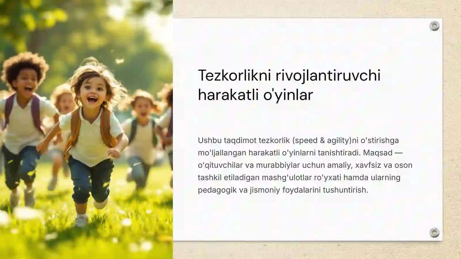 Tezkorlikni rivojlantiruvchi harakatli o'yinlar 2