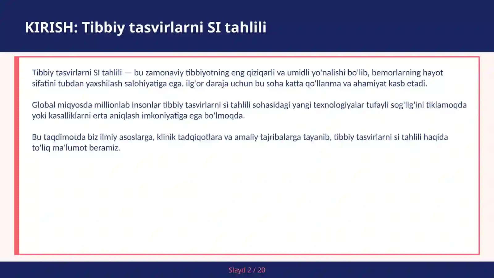Tibbiy tasvirlarni SI tahlili 2