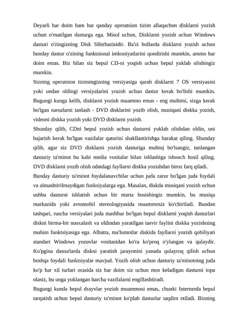 DISKNI YOZISH UCHUN DASTURI 2