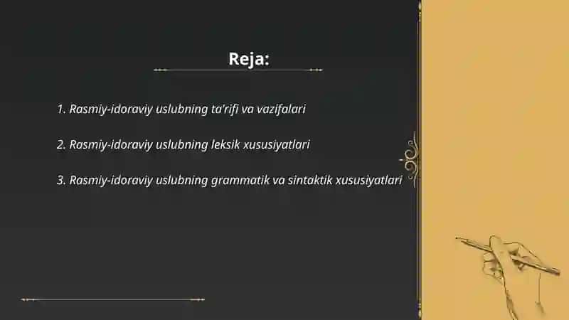 Rasmiy-idoraviy uslub va uning uslubiy xususiyatlari 2