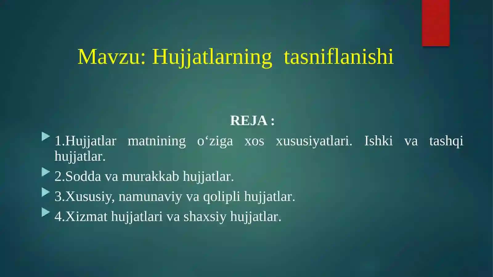 Hujjatlarning tasniflanishi 2