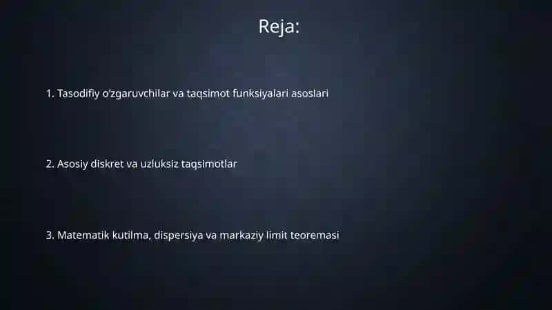 Tasodifiy miqdorlar va taqsimot funksiyasi 2
