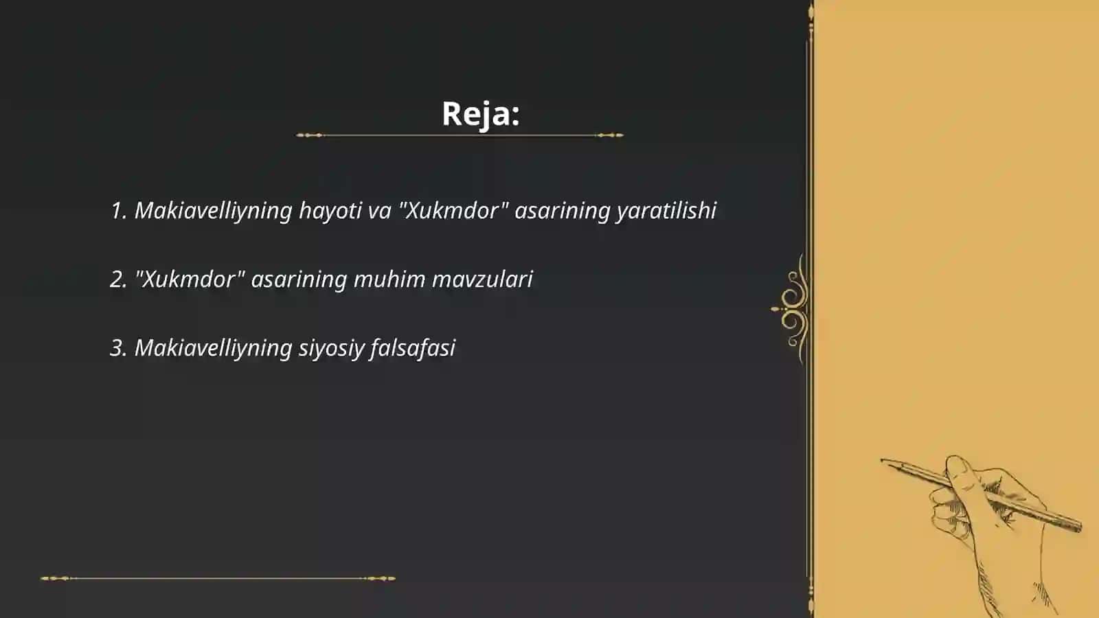 Makiavellining "Xukmdor"asari boʻyicha taqdimot 2