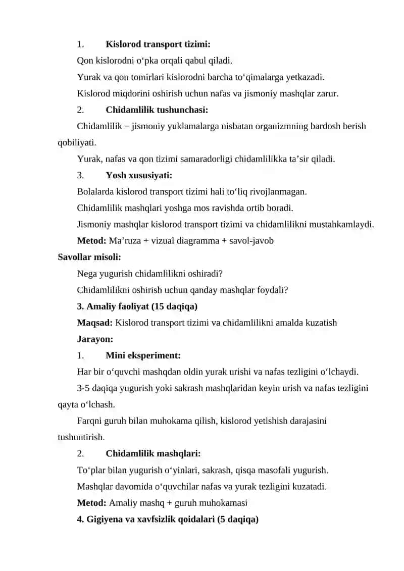 Kislorod transport tizimi va chidamlilik 2