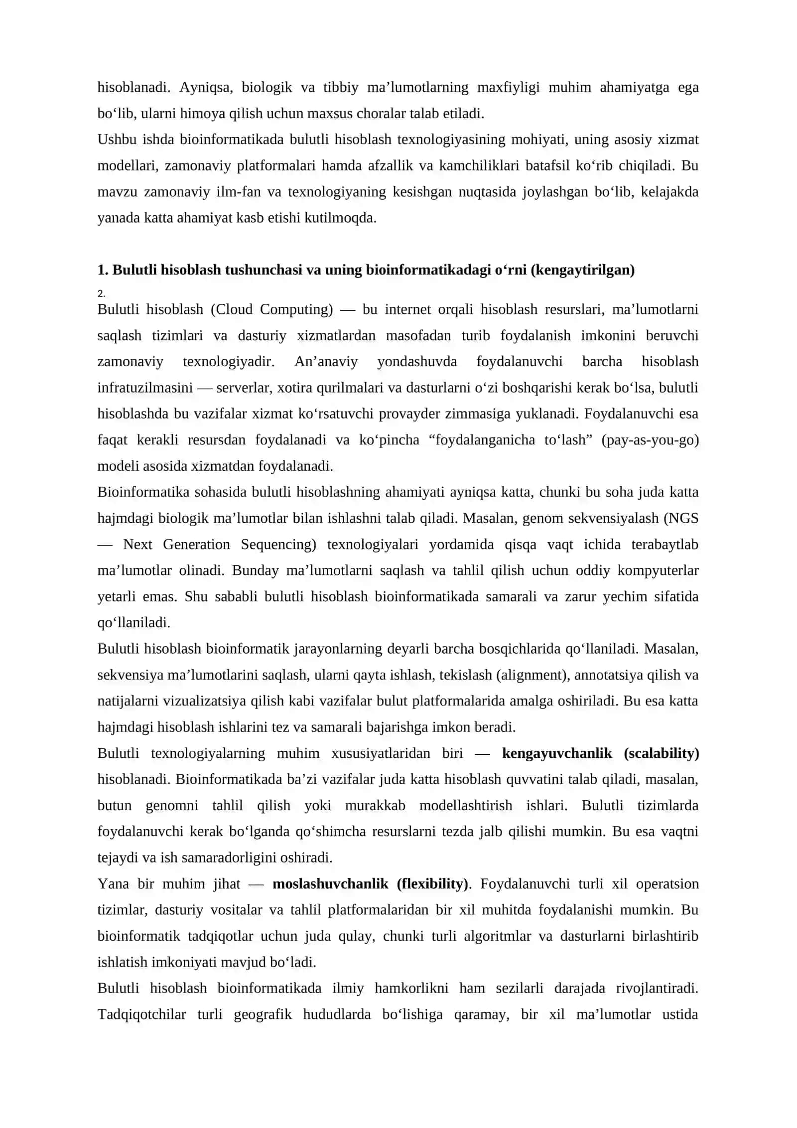 Bioinformatikada bulutli hisoblash (Cloud Computing) 2