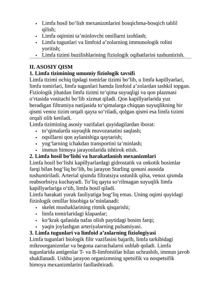 Limfa tizimi fiziologiyasi 2