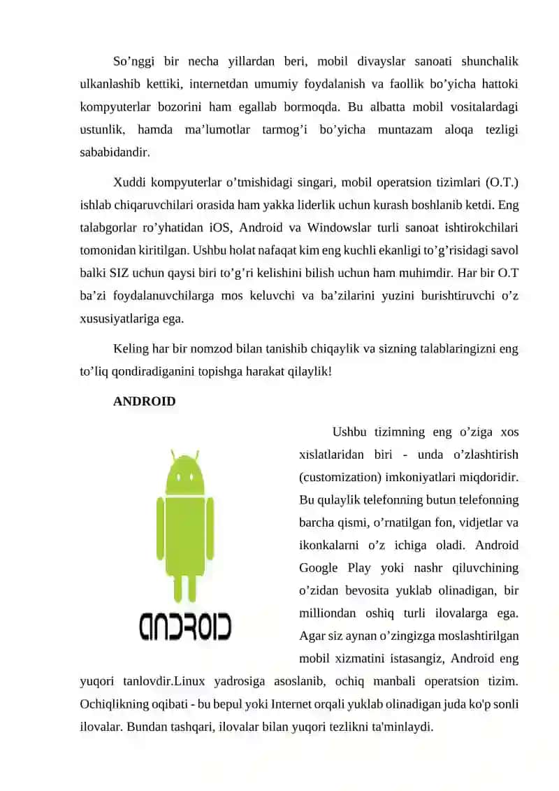ANDROID MOBIL OPERATSION TIZIMLAR 2