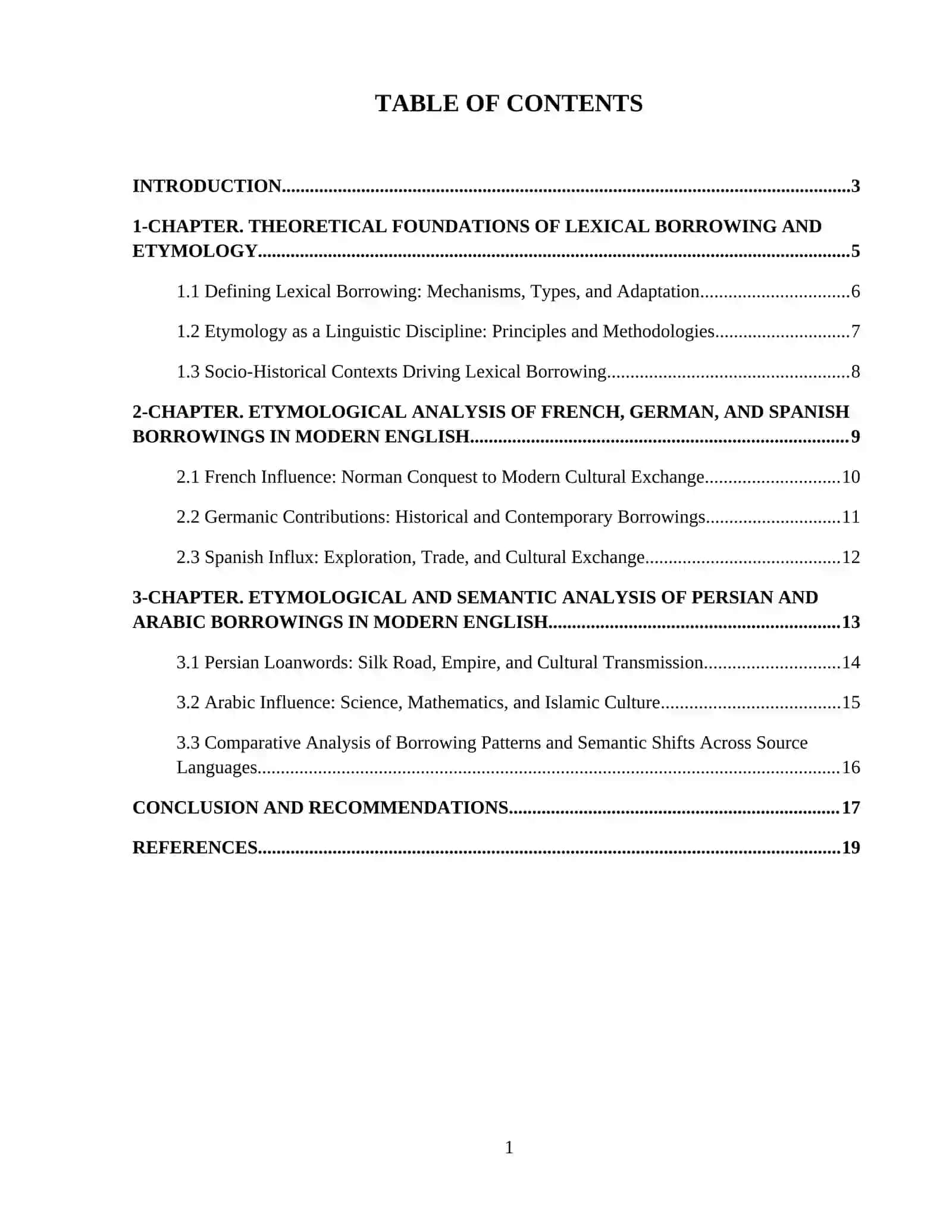 Borrowings from French, German, Spanish, Persian, and Arabic in Modern English: Etymological and 2