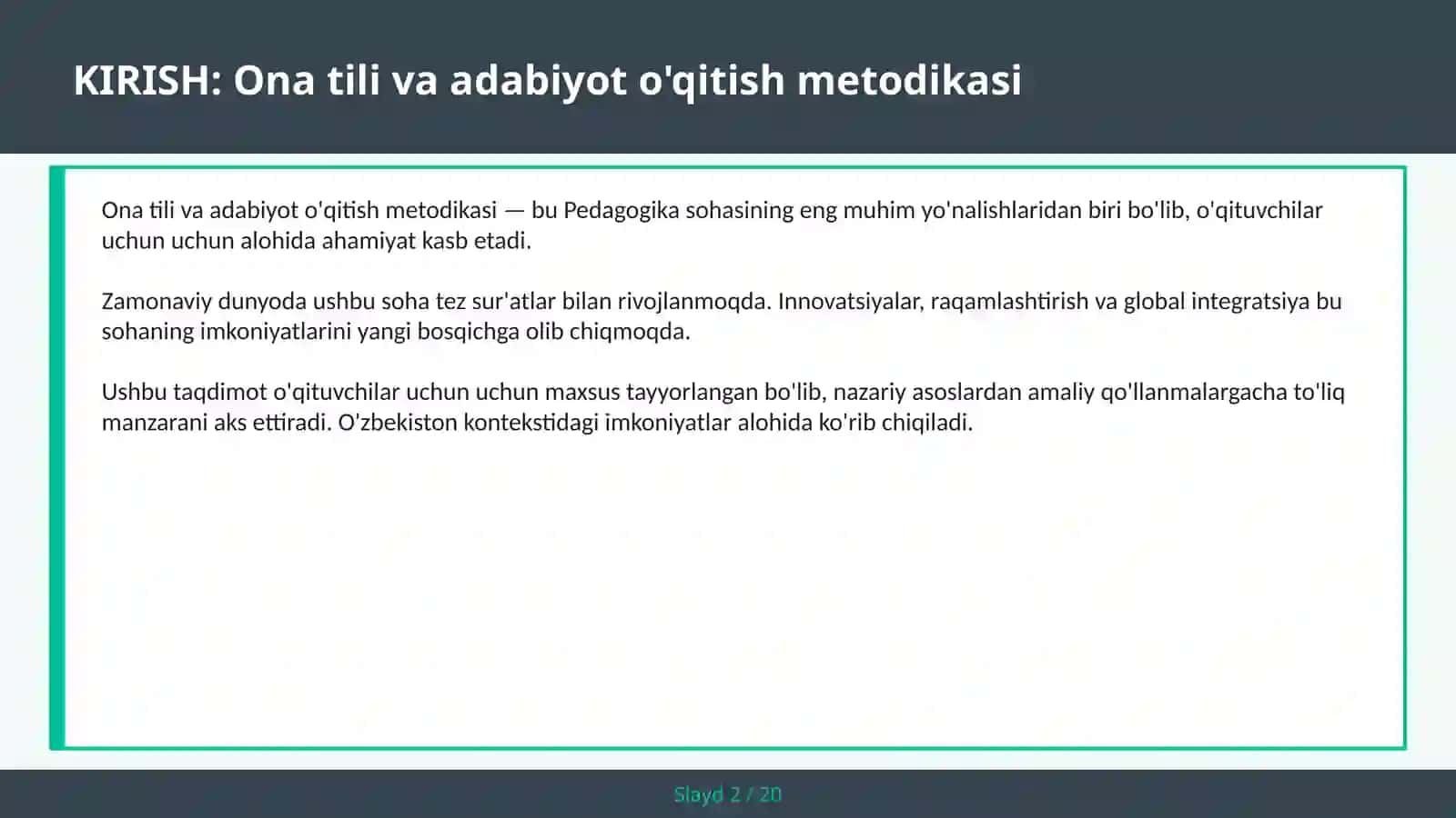 Ona tili va adabiyot o'qitish metodikasi 2