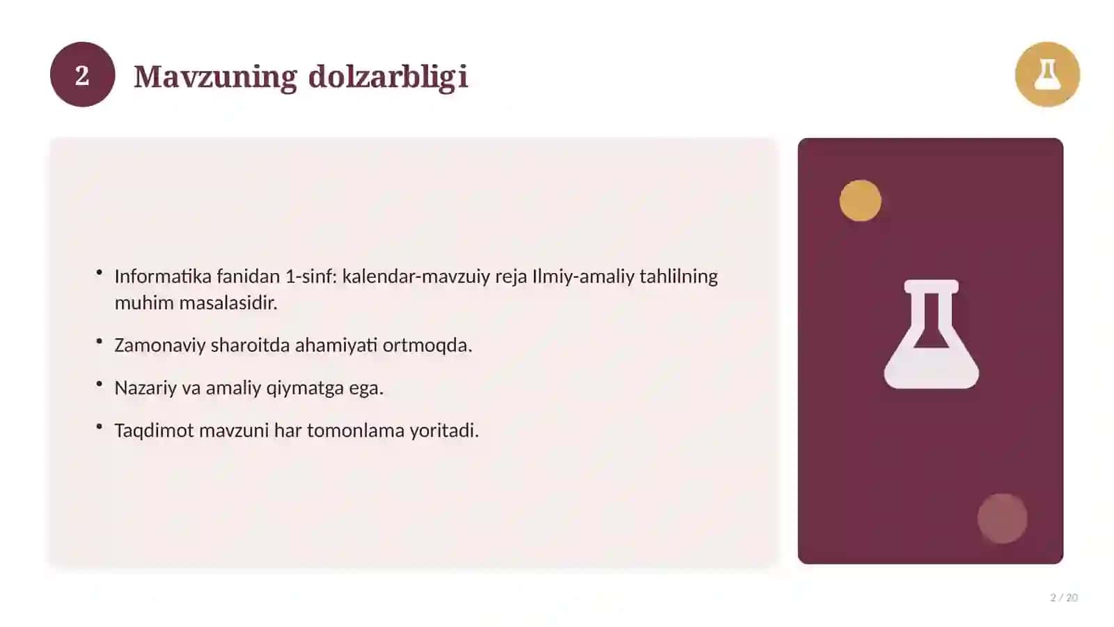 Informatika fanidan 1-sinf: kalendar-mavzuiy reja 2