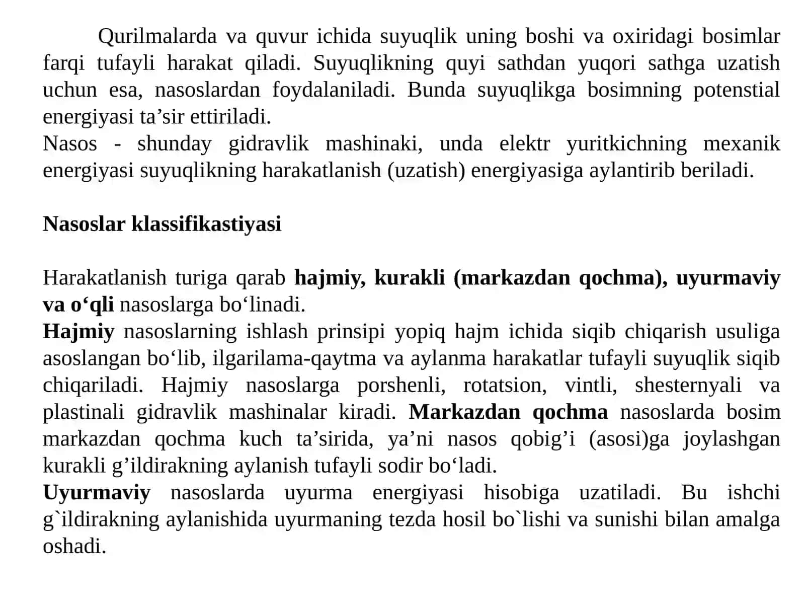 Nasoslarning klassifikatsiyasi 2