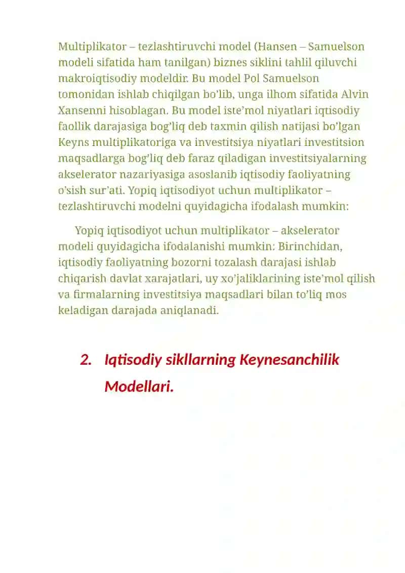 Iqtisodiy sikllarning modellari 2