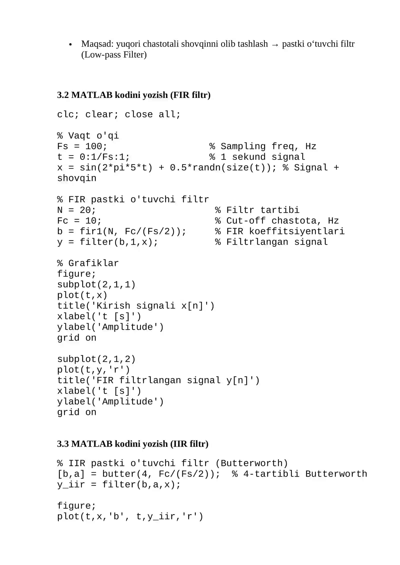 MATLAB yordamida raqamli filtrlash va simulyatsiya 2