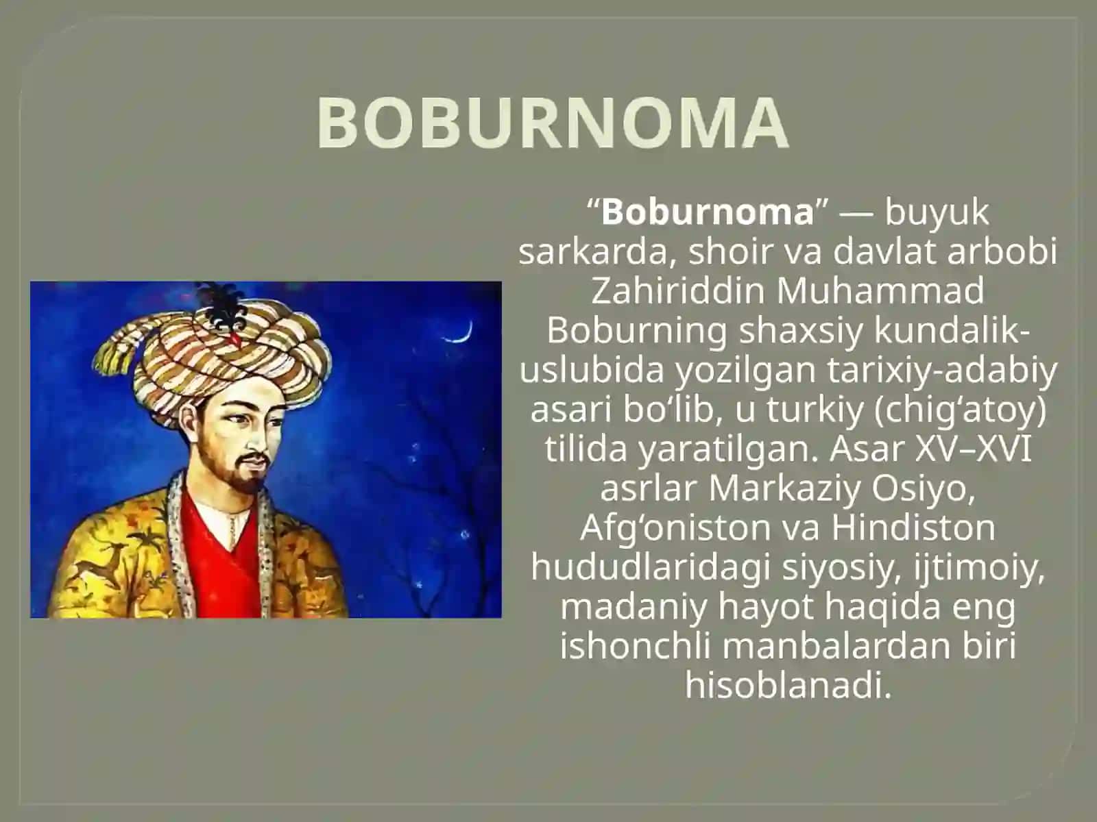 BOBURNOMA ASARINI YARATILISH TARIXI 2
