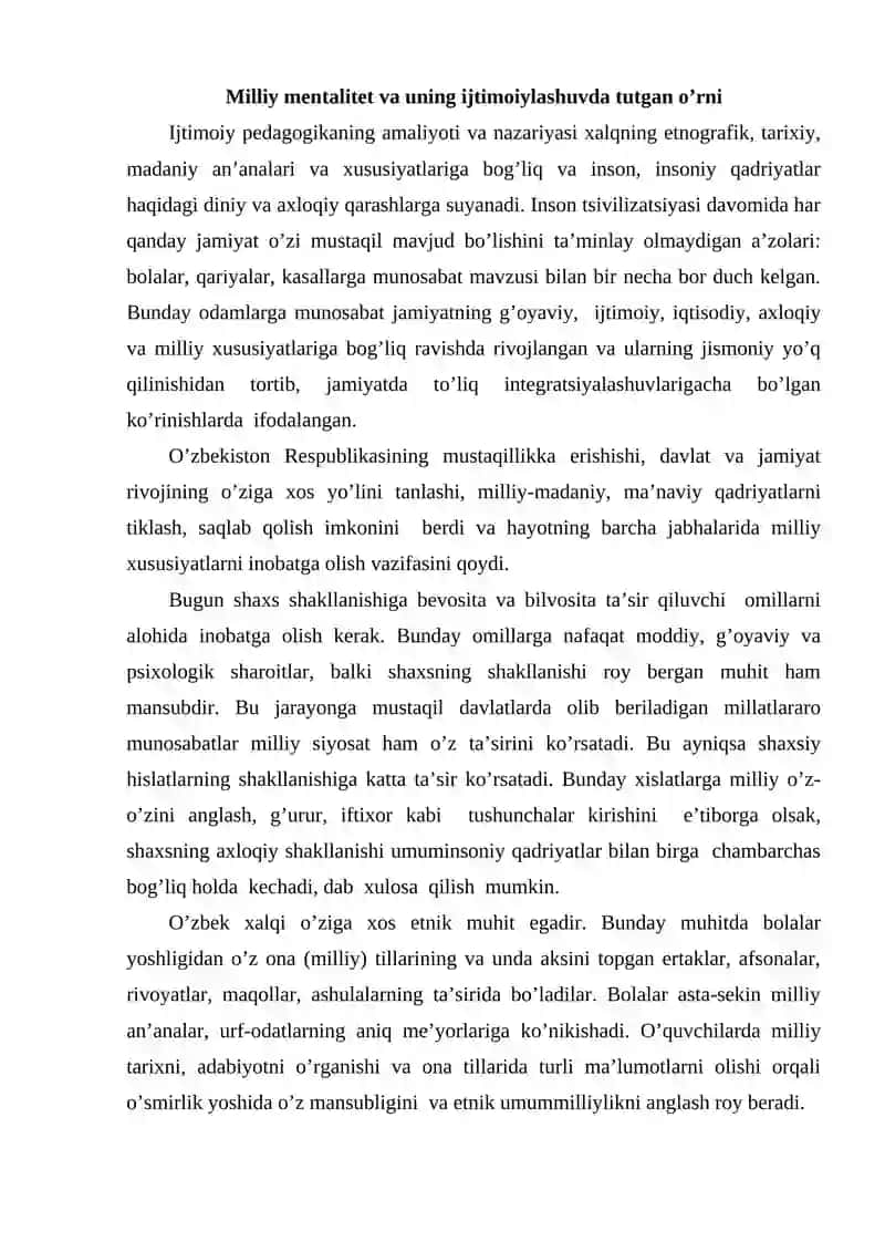 Milliy mеntаlitеt vа uning ijtimоiylаshuvdа tutgаn o’rni 2