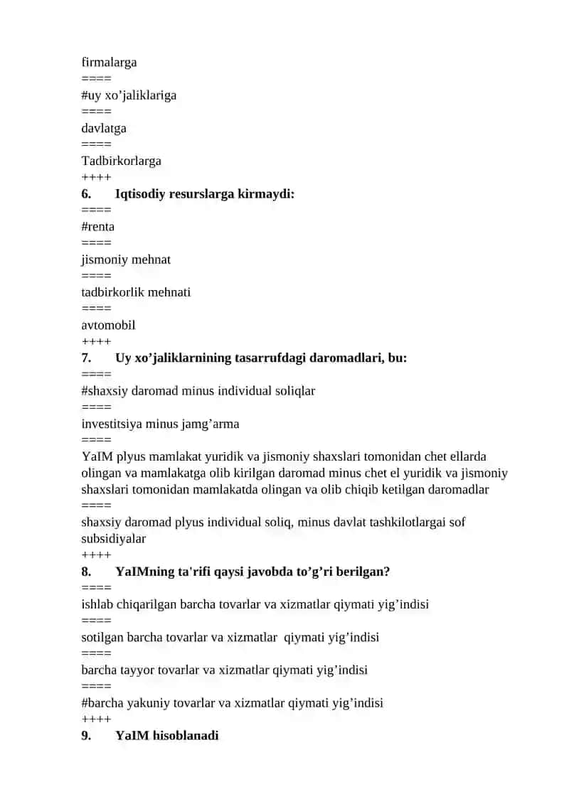 Makroiqtisodiyot fanidan testlar 2